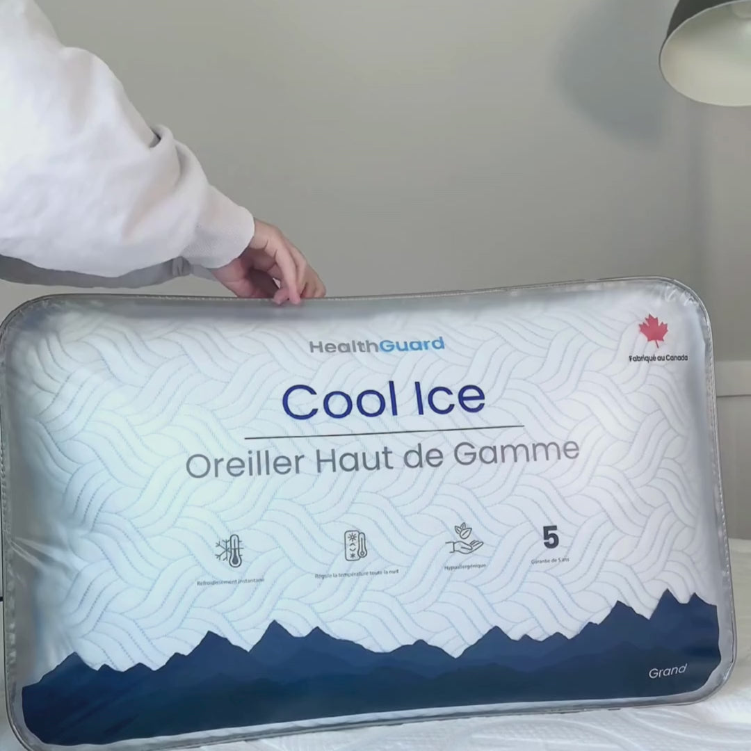 Haven's Cool Ice Adjustable Fill Pillow, featuring a unique blend of cooling chip memory foam fill and a cooling shell. The video highlights the pillow’s adjustable fill for customizable support, hypoallergenic Tri-Fabric™ composition, and its ability to maintain a cool, comfortable temperature throughout the night.