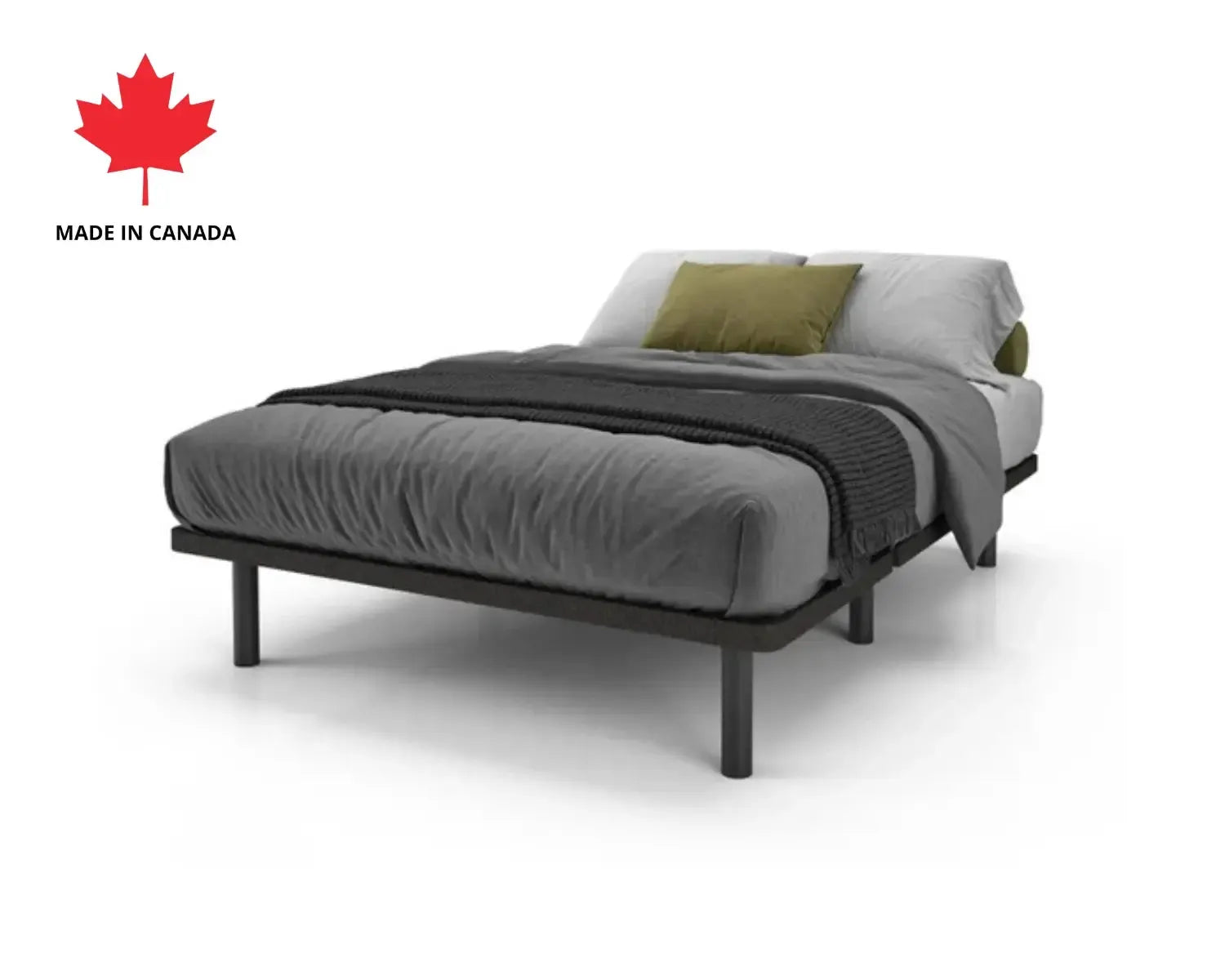 Fully assembled Oakville Snap Frame with cozy bedding – Canadian-made