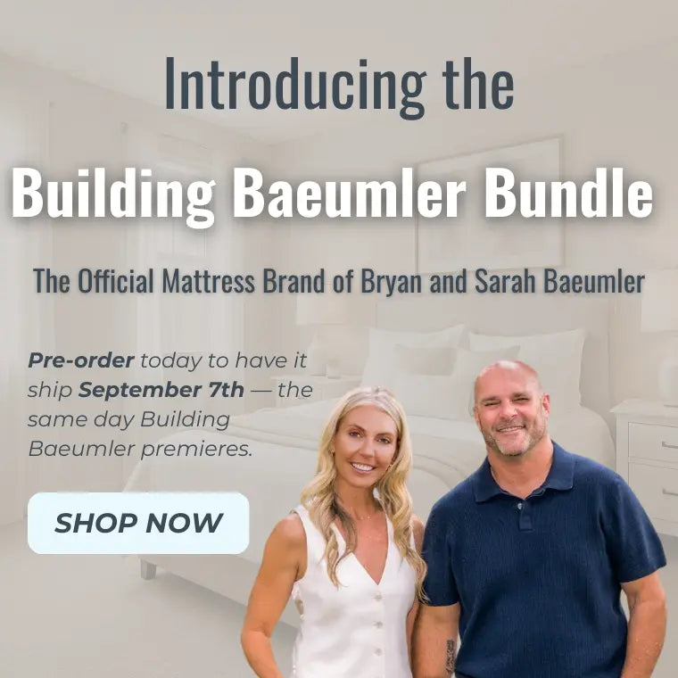 Promotional image for Building Baeumler Bundle with a couple standing in a bedroom setting.