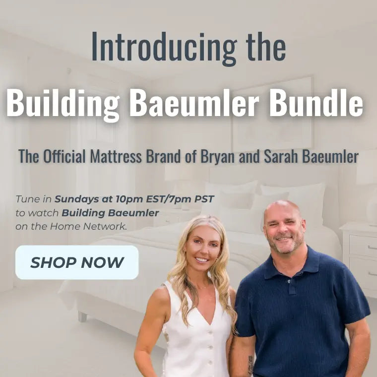 Advertisement for Building Baeumler Bundle with a couple standing next to a mattress, featuring Home Network branding.