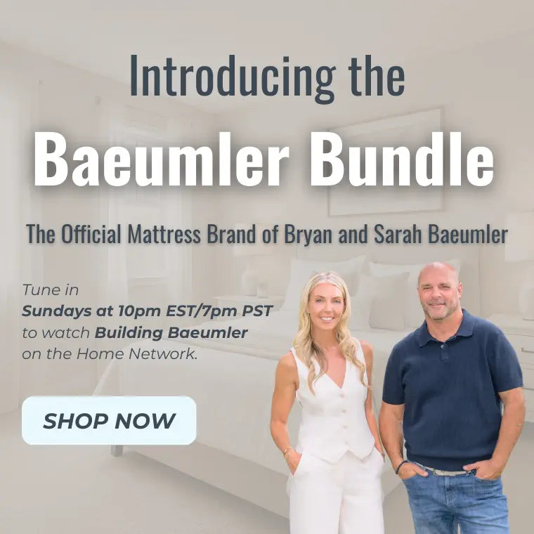 Advertisement for Baeumler Bundle with a couple standing in a room, promoting a TV show and product.