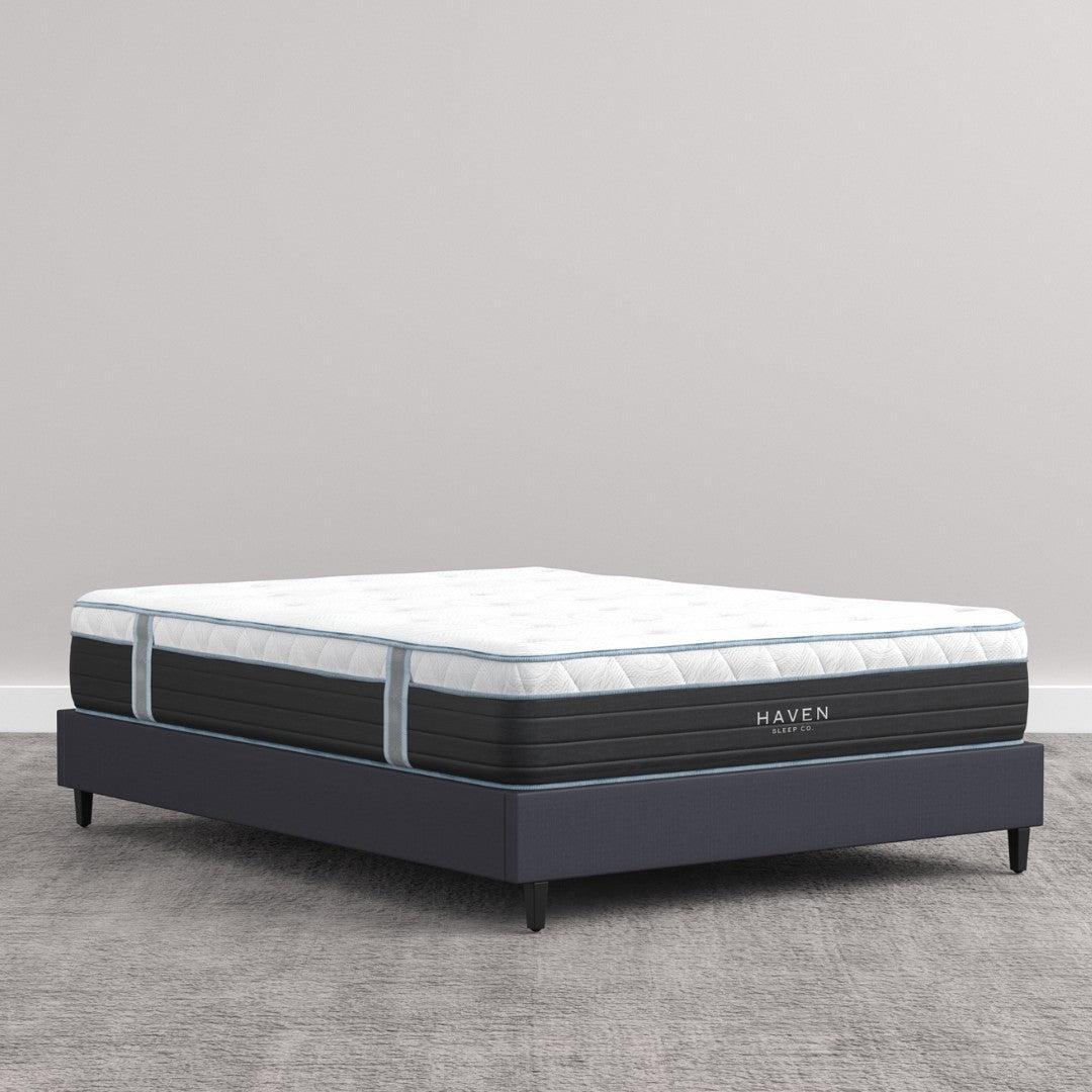 Eurotop Hybrid mattress by Haven, featuring advanced cooling technology and a pocketed coil core for superior motion isolation and pressure relief.