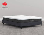 Haven LUX Rejuvenate All-Foam Mattress made in Canada, shown on a minimalist black platform bed in a modern bedroom setting