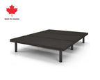 Canadian-made black platform bed frame with sturdy steel legs – perfect foundation for mattress-in-a-box