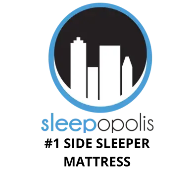Logo of Sleepopolis with text 'sleepopolis #1 SIDE SLEEPER MATTRESS' on a white background