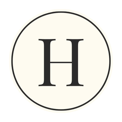 Black letter 'H' in a circle on a white background